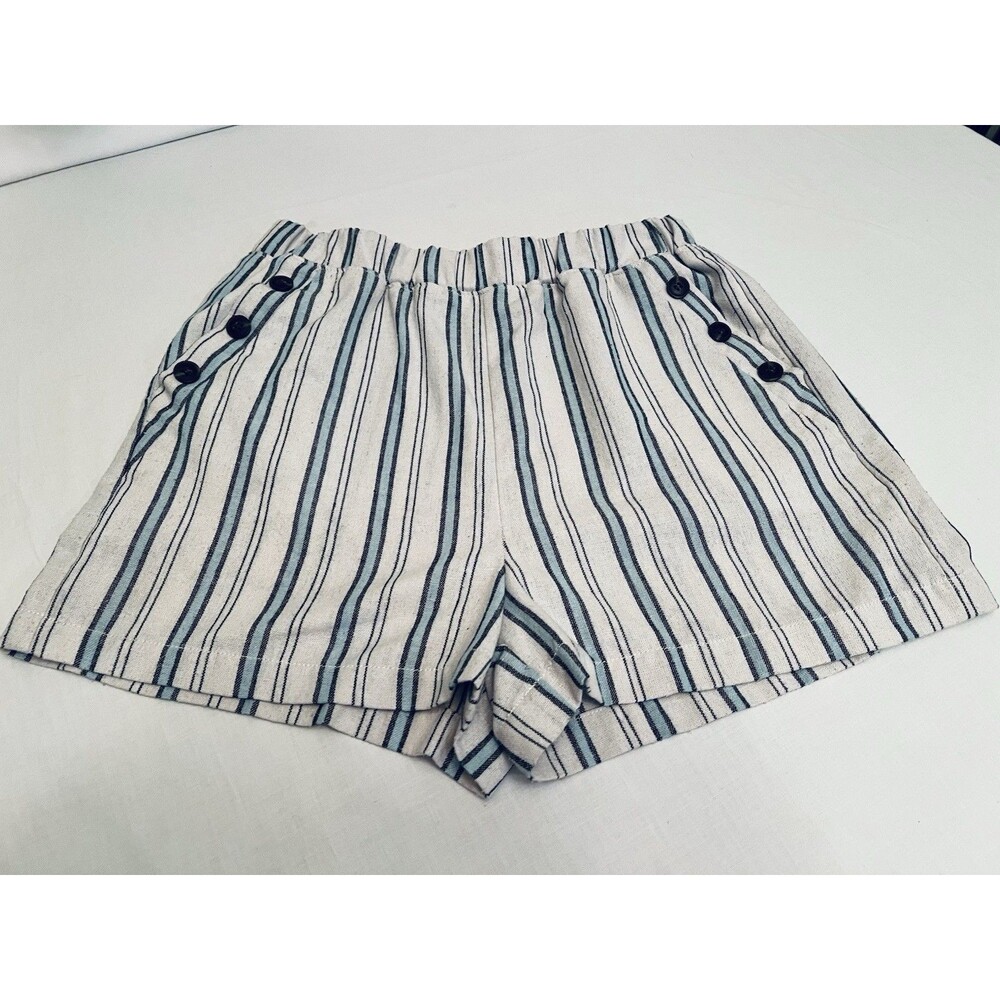 💙 CISONO Women’s Striped Pull-On Shorts Large Coastal Nautical Elastic Waist